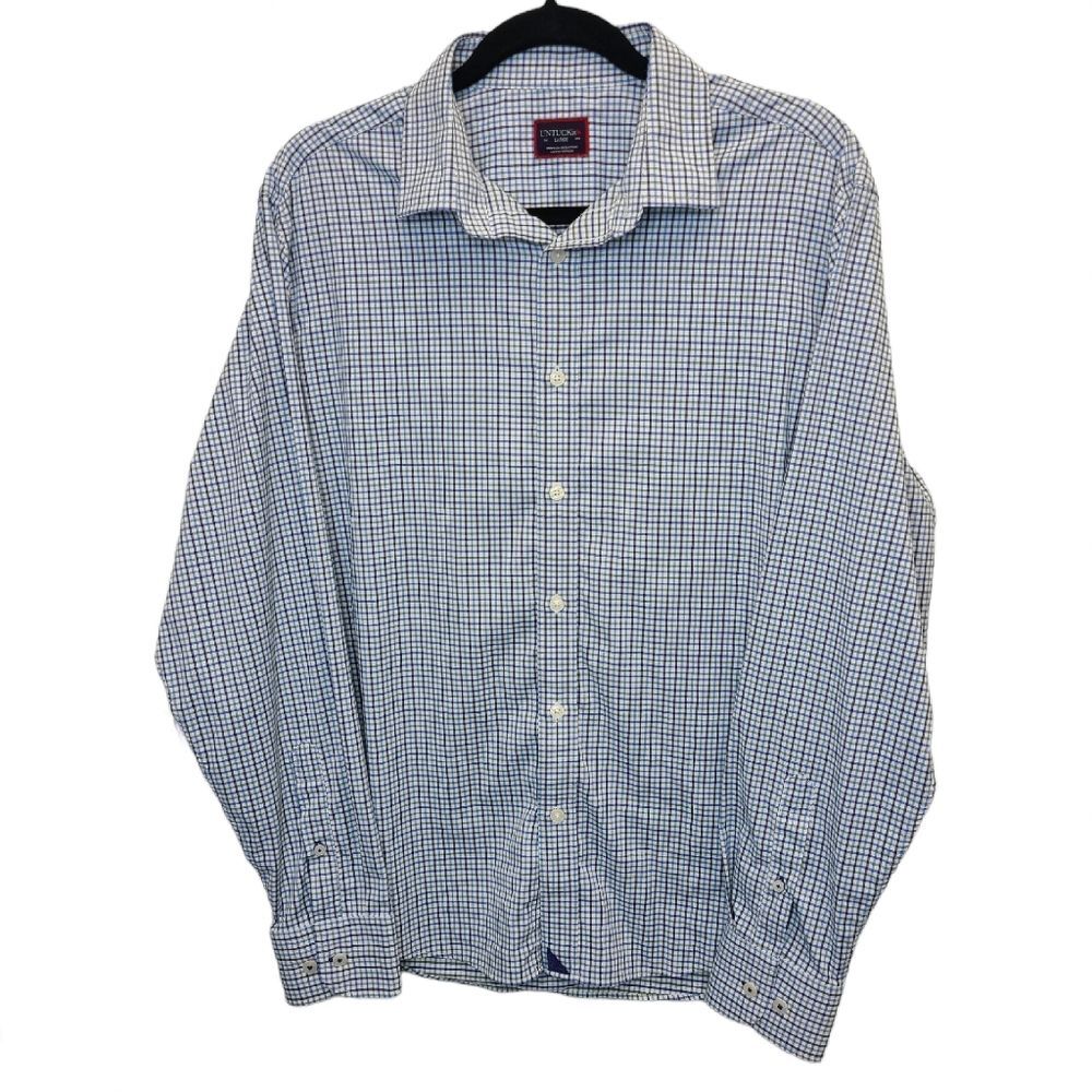 UNTUCKit Mens Erbach Green 40347 Large Shepherd Check Button Up Dress Shirt L